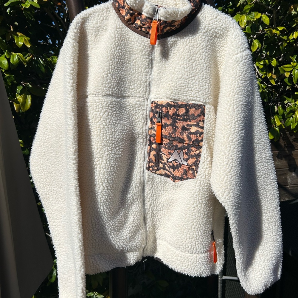 Aire Libre Cream Sherpa Jacket Gila Monster Snake Print Men's Size XXL Outdoor